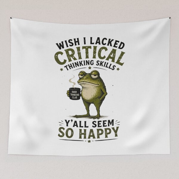 Item preview, Wish I Lacked Critical Thinking Skills Funny Frog Meme Vintage Retro Graphic Tee designed and sold by bilal sibgui.