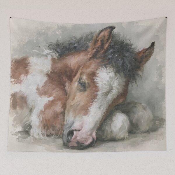 Item preview, Sleeping Horse Foal Oil Painting | Cute Baby Horse Nursery Wall Art | Cozy Equestrian Decor | Cottagecore Animal Print designed and sold by Artforhorse.