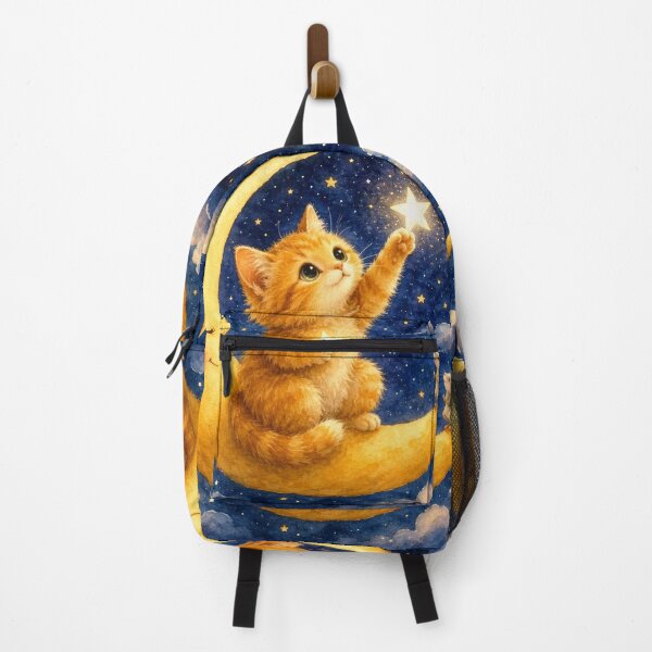 Item preview, Ginger Kitten Catching Stars on the Moon | Magical Illustration designed and sold by Natalia-Vlad.