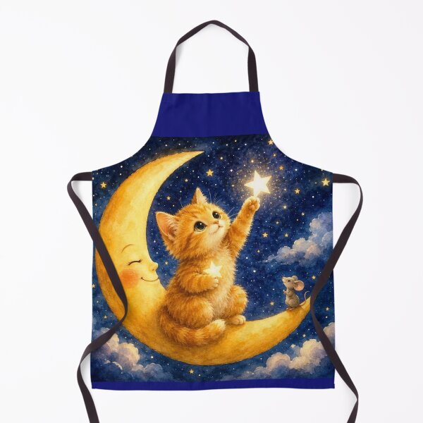 Item preview, Ginger Kitten Catching Stars on the Moon | Magical Illustration designed and sold by Natalia-Vlad.