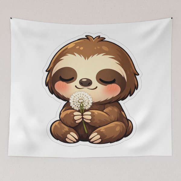 Item preview, Cute Sloth Smelling A White Dandelion designed and sold by Owcomm.