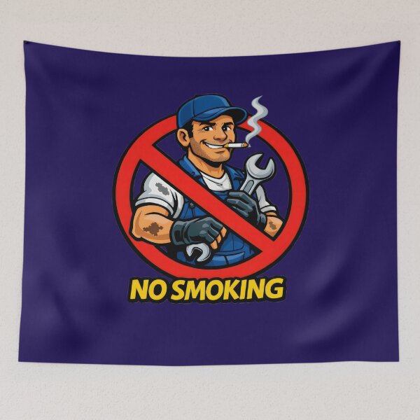 Item preview, No Smoking Sign Mechanic Sticker – Funny Garage Workshop No Smoking Cartoon Vector, Gas Station & Auto Shop Wall Art, Mechanic Gift Graphic designed and sold by SmartPuns.
