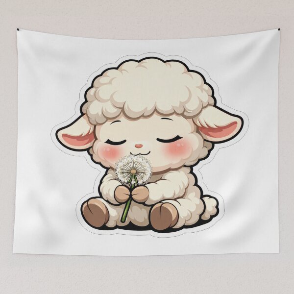 Item preview, Cute Little Sheep Holding A Dandelion Flower designed and sold by Owcomm.
