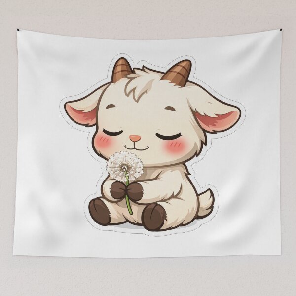 Item preview, Cute Baby Goat Sniffing White Dandelion designed and sold by Owcomm.