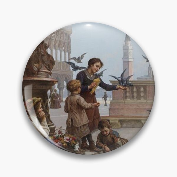 Item preview, Children feeding pigeons in Venice designed and sold by SharonTheFirst.