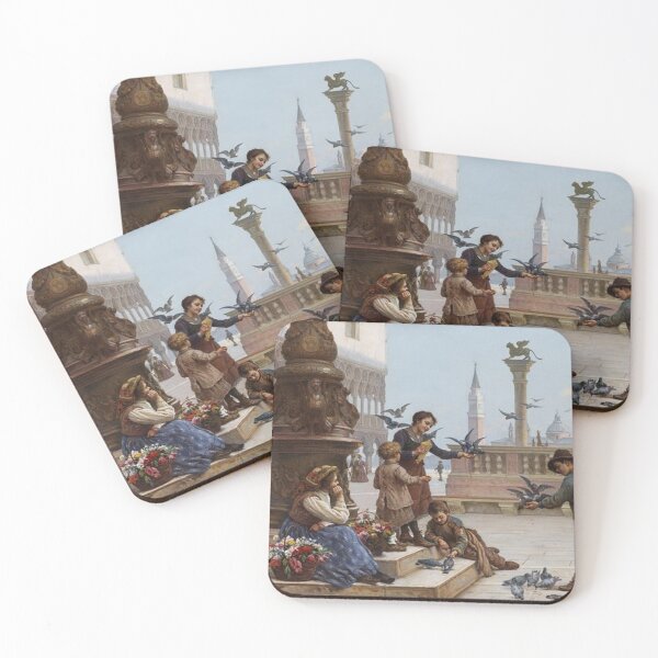Item preview, Children feeding pigeons in Venice designed and sold by SharonTheFirst.