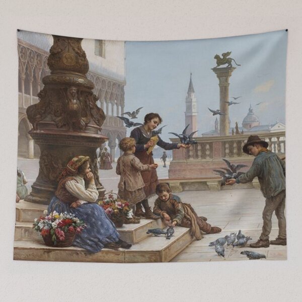 Item preview, Children feeding pigeons in Venice designed and sold by SharonTheFirst.