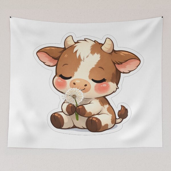 Item preview, Cute Baby Cow Sniffing A Dandelion designed and sold by Owcomm.