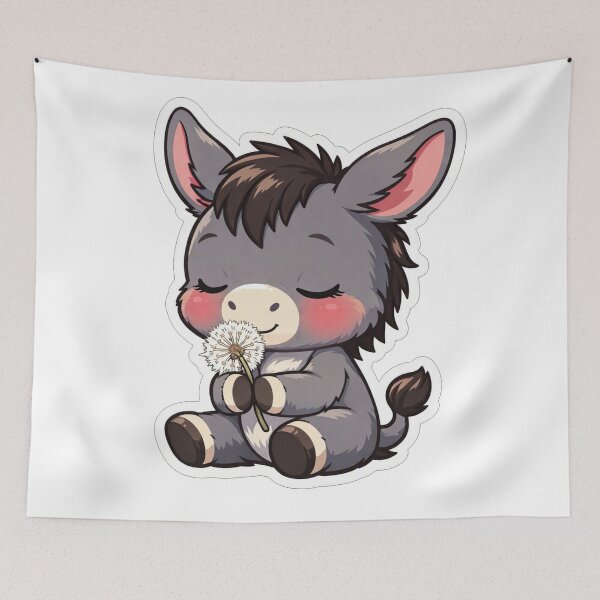 Item preview, Cute Baby Donkey Sniffing Dandelion Flower designed and sold by Owcomm.