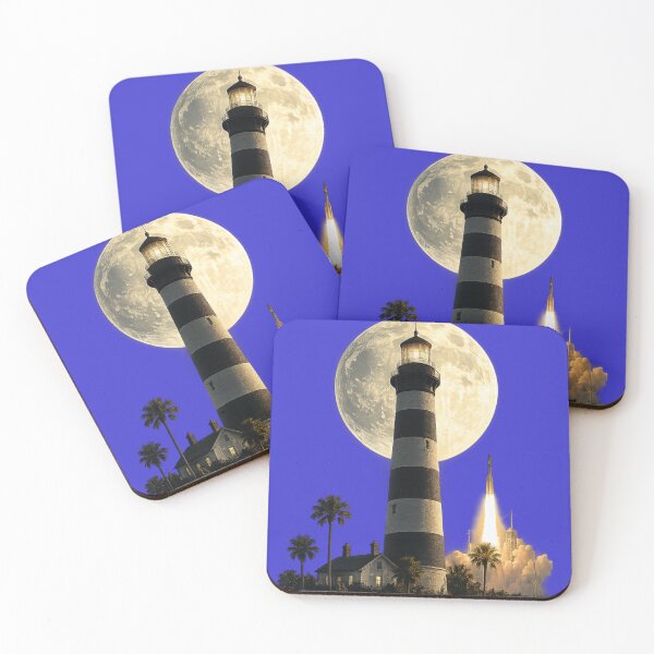 Item preview, Recreation of Cape Canaveral Lighthouse with a full moon backdrop and Rocket Launch designed and sold by shorethings.