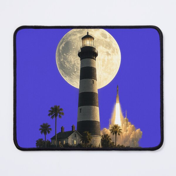 Item preview, Recreation of Cape Canaveral Lighthouse with a full moon backdrop and Rocket Launch designed and sold by shorethings.