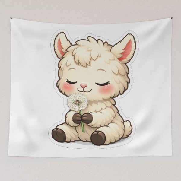Item preview, Cute Kawaii Baby Alpaca Sniffing Dandelion designed and sold by Owcomm.