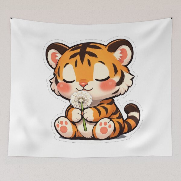 Item preview, Cute Baby Tiger Smelling Dandelion Flower designed and sold by Owcomm.