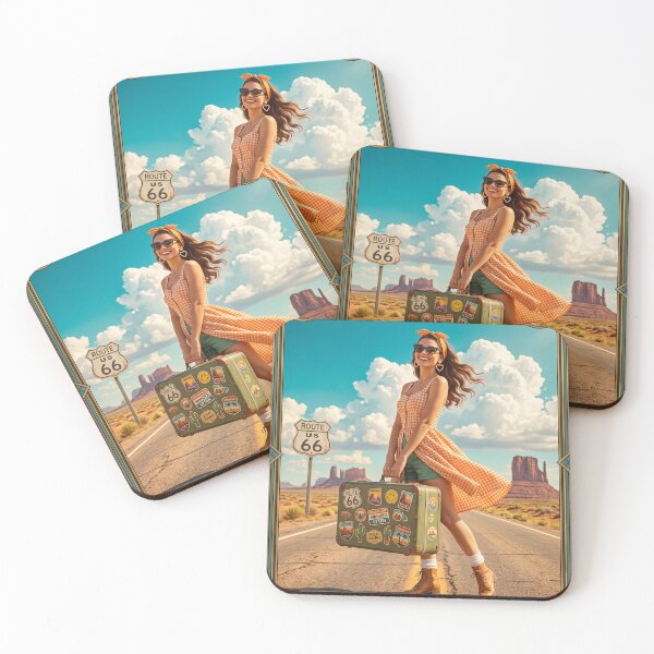 Item preview, Route 66 Adventure Awaits - Vintage Travel Poster designed and sold by RAMIX-Y2K.