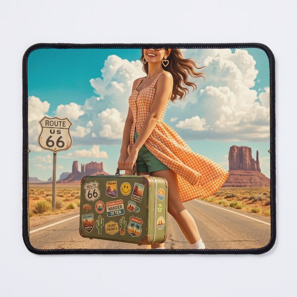 Item preview, Route 66 Adventure Awaits - Vintage Travel Poster designed and sold by RAMIX-Y2K.
