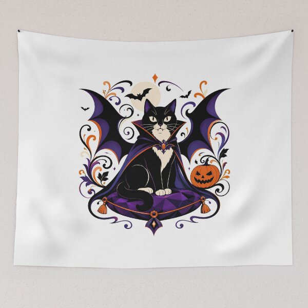 Item preview, Vampire Tuxedo Kitty Halloween Jack-O'-Lantern Bat Wings designed and sold by chattsuede.