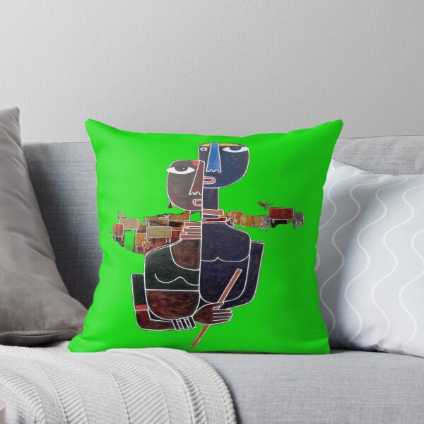 Item preview, The Guardians of the Flock, Stylized African Shepherd Couple - Abstract Art with Livestock on a Black Background designed and sold by RAYBIL.