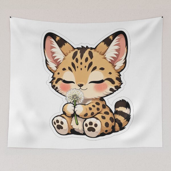 Item preview, Cute Baby Serval Holding Dandelion Flower designed and sold by Owcomm.