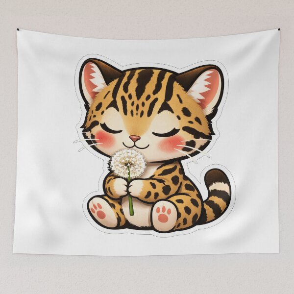 Item preview, Cute Little Ocelot Holding A Dandelion designed and sold by Owcomm.