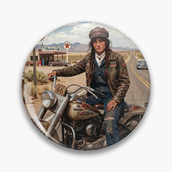 Item preview, Route 66 Biker Girl 1956 - Vintage Americana Art designed and sold by RAMIX-Y2K.