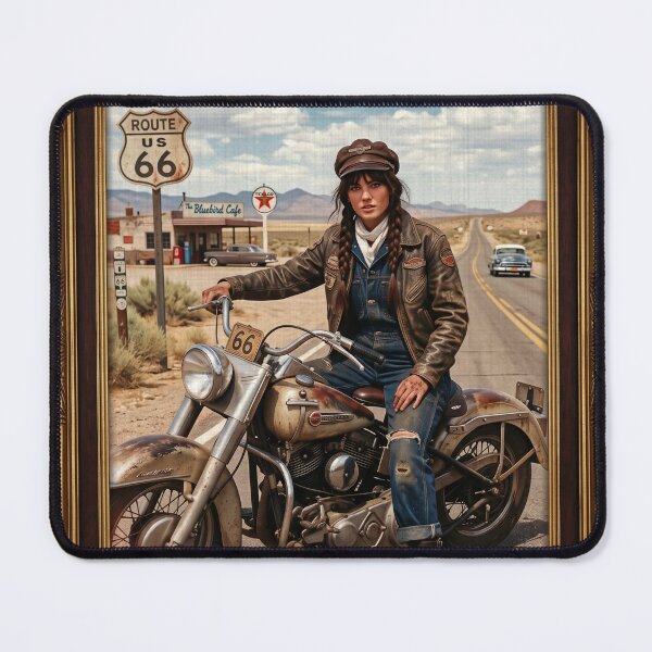 Item preview, Route 66 Biker Girl 1956 - Vintage Americana Art designed and sold by RAMIX-Y2K.