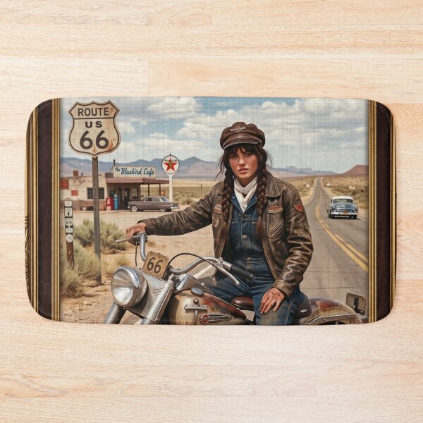 Item preview, Route 66 Biker Girl 1956 - Vintage Americana Art designed and sold by RAMIX-Y2K.