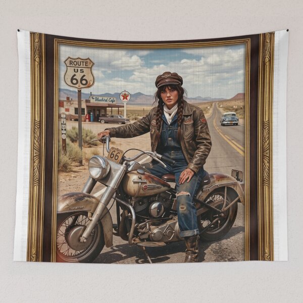 Item preview, Route 66 Biker Girl 1956 - Vintage Americana Art designed and sold by RAMIX-Y2K.