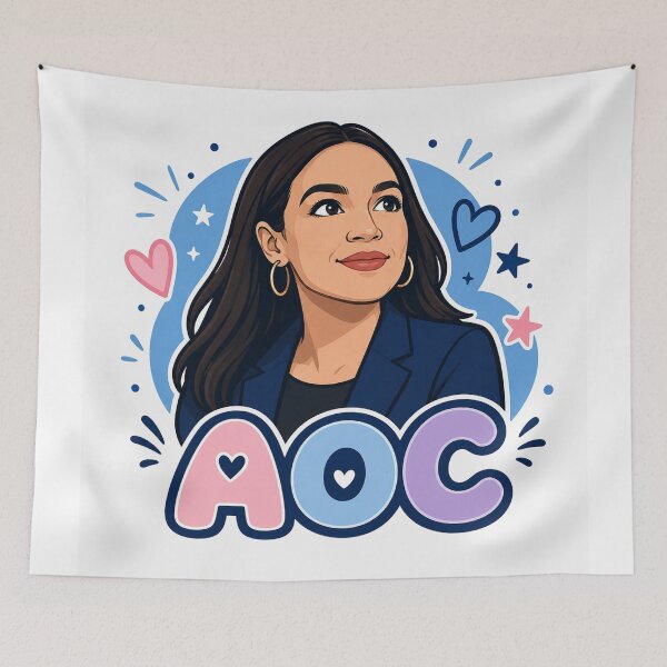 Item preview, Alexandria Ocasio Cortez Inspiring Political Icon Cartoon Portrait AOC designed and sold by Owcomm.