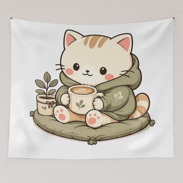 Item preview, Mochi's Morning Latte – Cozy Cat Coffee Sticker | Cute Kawaii Latte Lover Illustration designed and sold by Maystro-design.