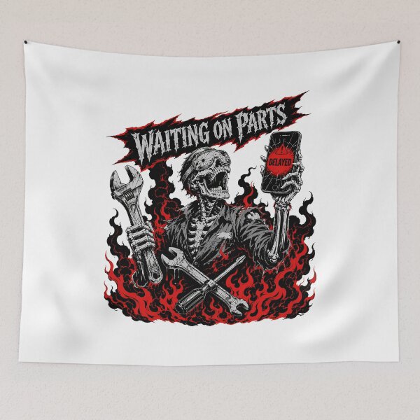 Item preview, Waiting On Parts Skeleton Biker Mechanic Flames designed and sold by chattsuede.