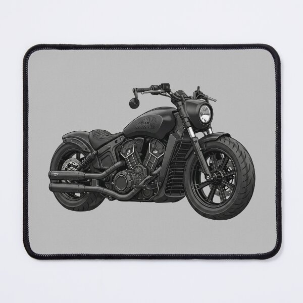 Item preview, Matte Black Indian Scout Bobber Cruiser Motorcycle Illustration designed and sold by Motorline44.