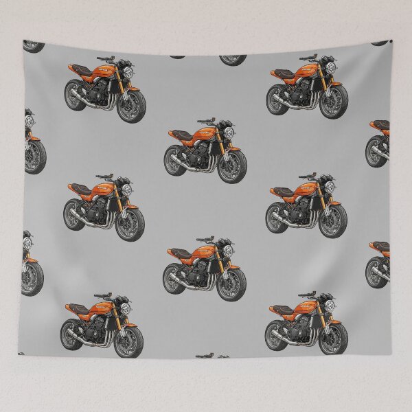 Item preview, Orange Kawasaki Z900RS Retro Modern Motorcycle Illustration designed and sold by Motorline44.