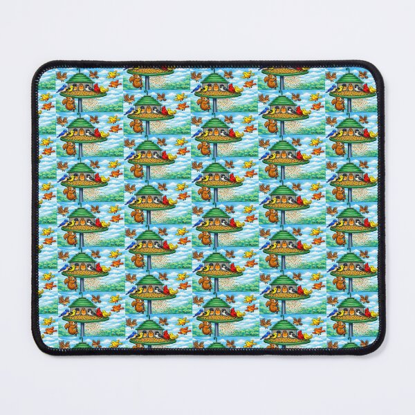 Item preview, Colorful Bird Feeder Frenzy – Squirrel & Songbirds Cartoon Panorama designed and sold by The Art Queen Of Michigan .