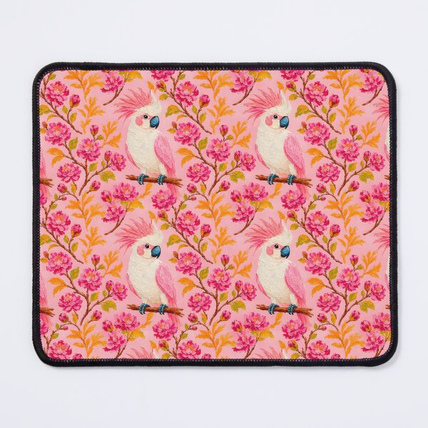 Item preview, Preppy cockatoo parrot and chinoiserie peonies in pink and irange designed and sold by SophieClimaArt.