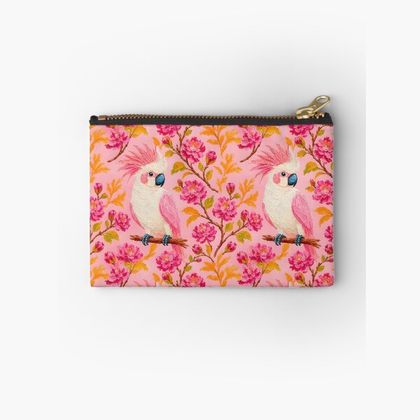 Item preview, Loro cacatúa preppy y peonías de estilo chino en rosa y naranja. designed and sold by SophieClimaArt.