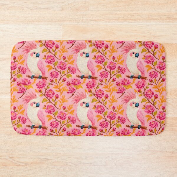 Item preview, Preppy cockatoo parrot and chinoiserie peonies in pink and irange designed and sold by SophieClimaArt.