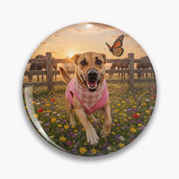 Item preview, Happy Dog in Wildflower Meadow with Butterfly designed and sold by RescueHeart10.