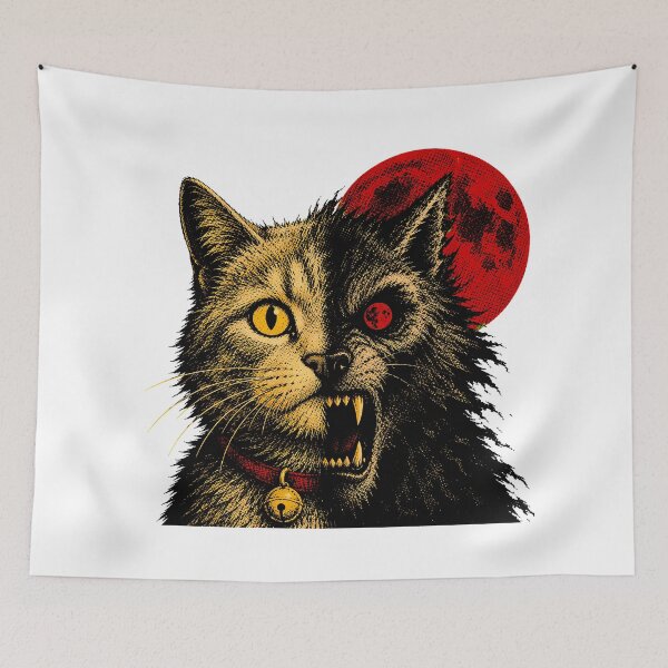 Item preview, Retrato gótico de terror felino de dos caras para Halloween designed and sold by chattsuede.