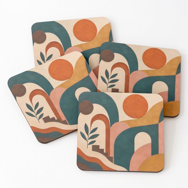 Item preview, Sunlit Arches | Mid Century Modern Abstract Wall Art | Teal Terracotta Geometric Print designed and sold by Ophira Bloom.