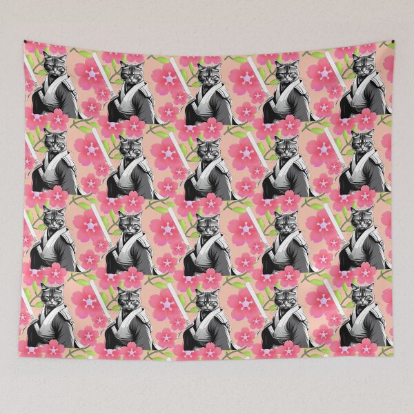Item preview, Samurai Cat amongst the blossoms designed and sold by Cathedral of Curiosity.