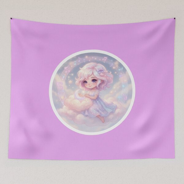 Item preview, Cute musical girl with pink, heavenly clouds designed and sold by Azurart2.