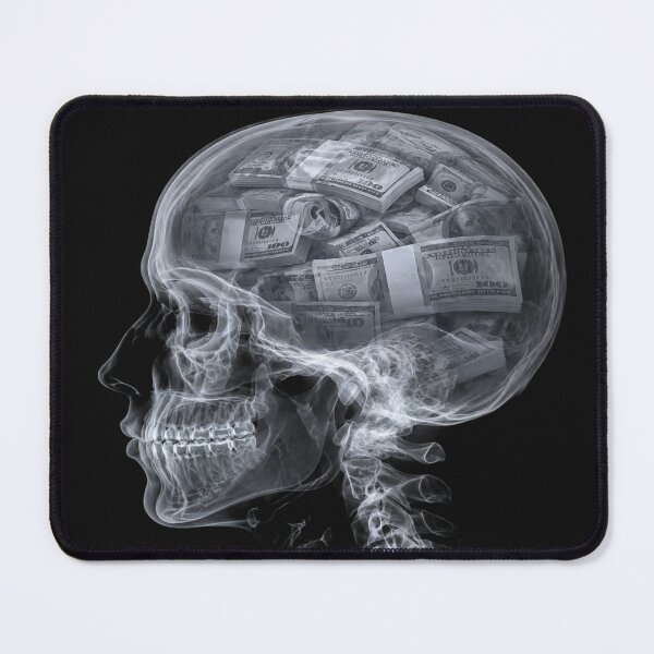 Item preview, The Mind Obsessed with Wealth, Translucent Skull and Bundles of Banknotes - Conceptual Art on Money and Materialism designed and sold by RAYBIL.