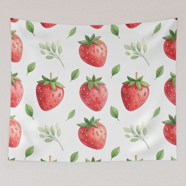 Item preview, Watercolor Strawberry Pattern with Green Leaves designed and sold by Donlaporn.