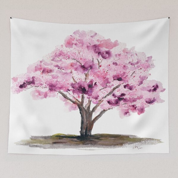 Item preview, pink cherry tree watercolour  designed and sold by ColorandColor.