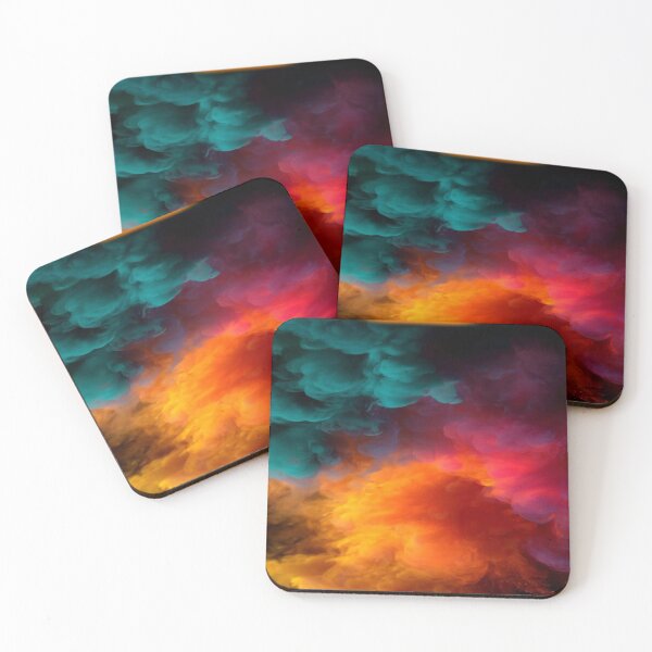 Item preview, The Chromatic Explosion of Abstraction, Abstract Color Clouds - Turquoise, Orange and Pink Fluid Ink on a Black Background designed and sold by RAYBIL.