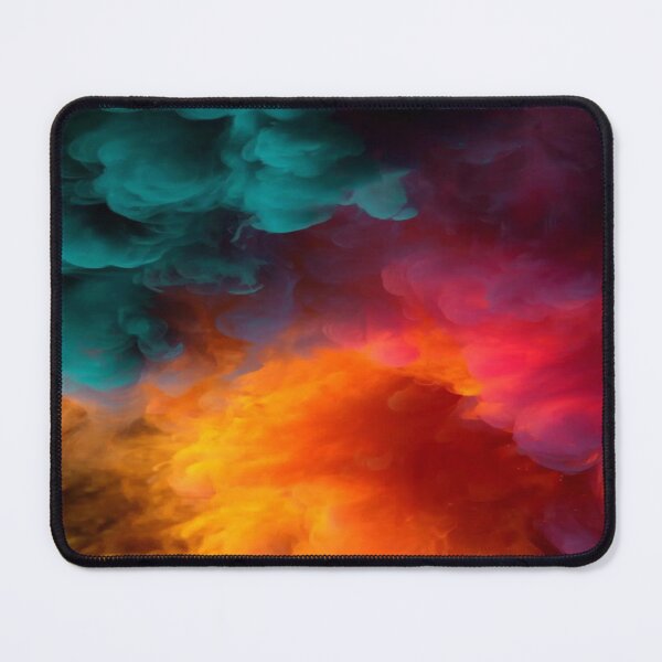 Item preview, The Chromatic Explosion of Abstraction, Abstract Color Clouds - Turquoise, Orange and Pink Fluid Ink on a Black Background designed and sold by RAYBIL.