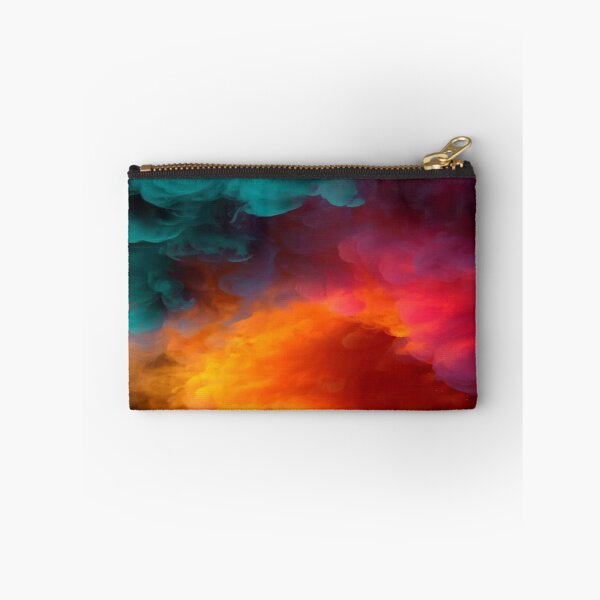 Item preview, The Chromatic Explosion of Abstraction, Abstract Color Clouds - Turquoise, Orange and Pink Fluid Ink on a Black Background designed and sold by RAYBIL.