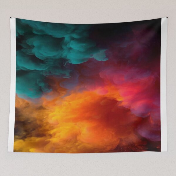 Item preview, The Chromatic Explosion of Abstraction, Abstract Color Clouds - Turquoise, Orange and Pink Fluid Ink on a Black Background designed and sold by RAYBIL.