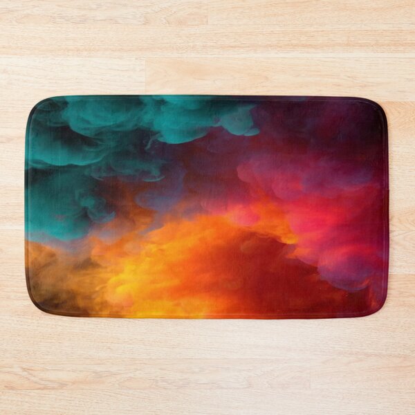 Item preview, The Chromatic Explosion of Abstraction, Abstract Color Clouds - Turquoise, Orange and Pink Fluid Ink on a Black Background designed and sold by RAYBIL.