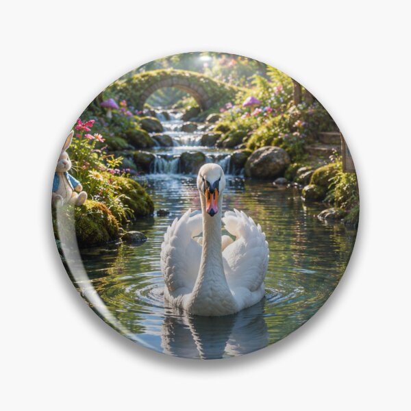 Item preview, swan swimming in fantasy forest scene designed and sold by alan tunnicliffe.